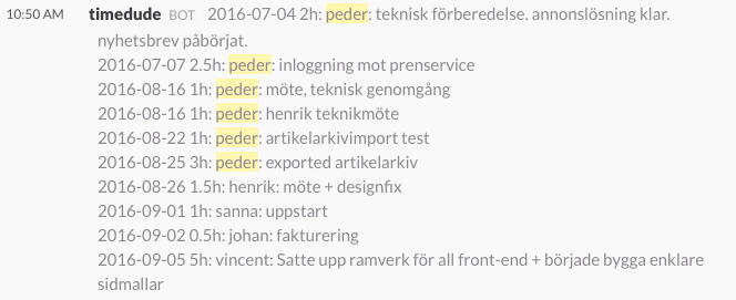 Time tracking via Slack